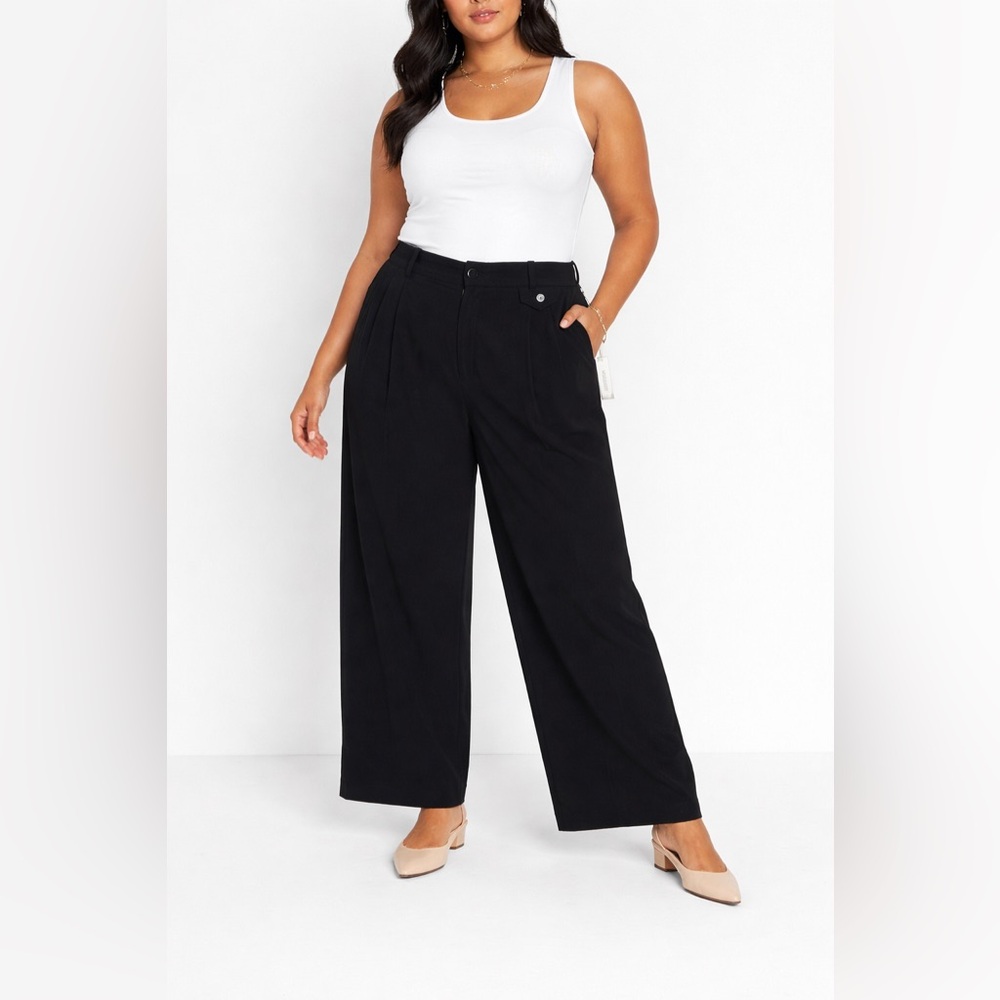 A New Day Black Wide Leg Pants Women Size 12R High Rise Work Office NWT